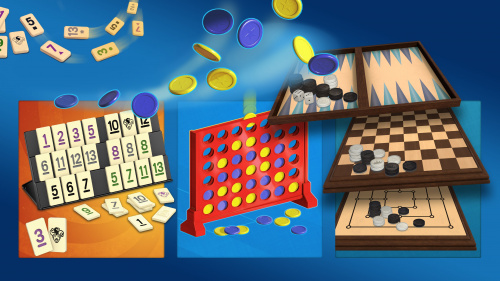 5in1 Game Collection: MyRummy® + 4 in a row + Backgammon + Checkers + Mills